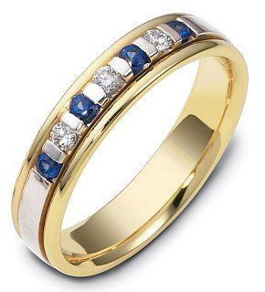 18 Karat Yellow Gold & Titanium 4.5mm Diamond & Sapphire Wedding Band Dora Rings Jewelry