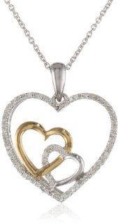18k Gold Plated Sterling Silver Diamond Triple Heart Pendant Necklace (1/4 cttw, I J Color, I2 I3 Clarity), 18": Jewelry