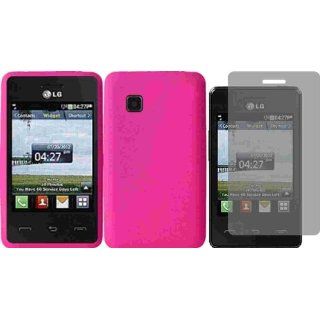 For Tracfone LG 840G LG840G Silicone Jelly Skin Cover Case Hot Pink + LCD Screen Protector: Cell Phones & Accessories