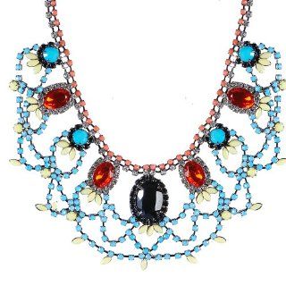Jane Stone Stylish Sweet Style Rhinestone Embellished Oval shaped Necklace Charming Frontal Necklace Fabulous Jewelry Christmas Present(Fn0873 Mixed Color): Pendant Necklaces: Jewelry