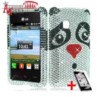 LG 840 G BLACK WHITE PANDA BEAR DIAMOND BLING COVER SNAP ON HARD CASE + SCREEN PROTECTOR by [ACCESSORY ARENA]: Cell Phones & Accessories