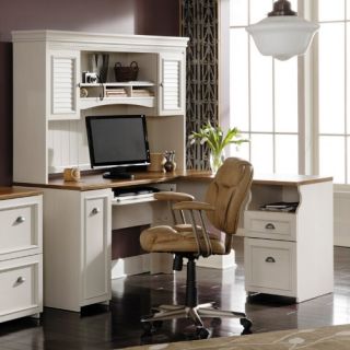 Bush Fairview L Shaped Computer Desk with Optional Hutch   Antique White   Desks