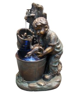 Alpine Boy Washing Duck in Bucket Outdoor Fountain with LED Light   Fountains