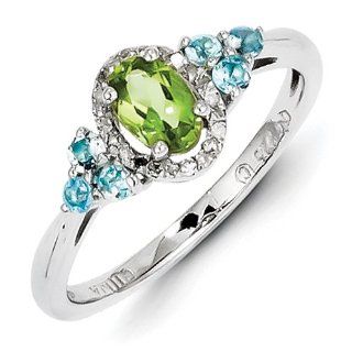 Sterling Silver Peridot Blue Topaz Diamond Ring   Size 9   JewelryWeb: Jewelry