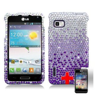 LG Optimus F3 LS720 (Sprint/MetroPCS/T Mobile) 2 Piece Snap On Rhinestone/Diamond/Bling Case Cover, Silver/Purple Waterfall Cover + LCD Clear Screen Saver Protector: Cell Phones & Accessories