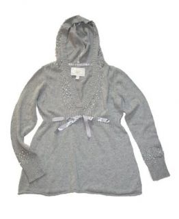 Girls Ribbon Tie Hoodie Sweater (12, heather grey) Clothing