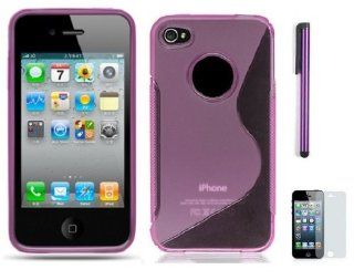 Apple Iphone 4, 4S Phone Protective TPU Skin Cover Case With Stylus Pen, Screen Protector, Stand (Pink) Electronics