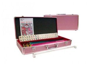 Mah Jong Set with Pink Aluminum Case   Burgundy Tiles: Toys & Games