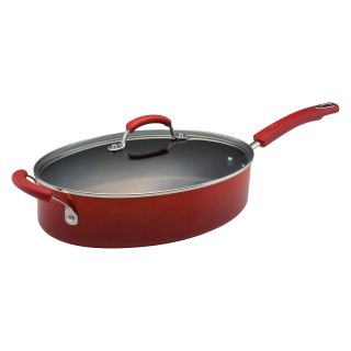Rachael Ray Porcelain Enamel II 5 qt. Oval Saute with Lid and Helper Handle   Two Tone Red   Saute Pans