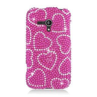 Samsung Galaxy Rush M830 SPH M830 Bling Gem Jeweled Jewel Crystal Diamond Cover Hot Pink Hearts Cover Case: Cell Phones & Accessories