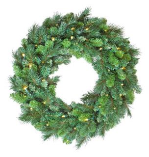 30 in. Pre Lit Deluxe White LED Evergreen Wreath   Christmas Wreaths