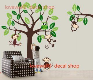 Simple Trees with Tree Branch Cute Monkey Leaf Leaves Owls Owl Cubs Room House Wall Sticker Art Murals Stickers Decal Decor Removeable 861: Everything Else