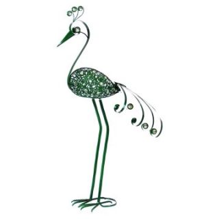 61 in. Filigree Bird with Filigree Flower Pattern Body   Green   Outdoor Sculptures and Statues