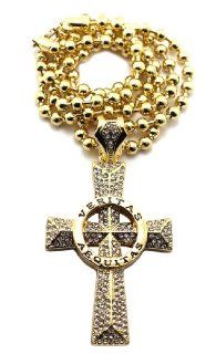 Veritas Aequitas Rhinestone Veritas Aequitas Cross Pendant w/6mm 36" Ball Chain Necklace Gold MP863GBC: Jewelry