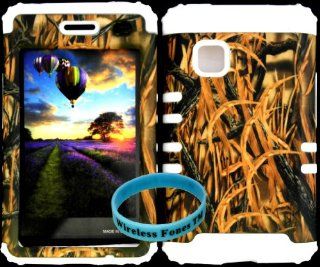 Premium Hybrid Cover Case Shredder Grass Camo Hard Plastic Snap on +White Soft Silicone For LG 840G LG840G TracFone/StraightTalk/Net 10 With Wireless Fones WristBand Cell Phones & Accessories