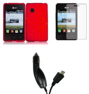 LG 840G   Premium Accessory Kit   Red Flexible TPU Argyle Checker Case + ATOM LED Keychain Light + Screen Protector + Car Charger: Cell Phones & Accessories