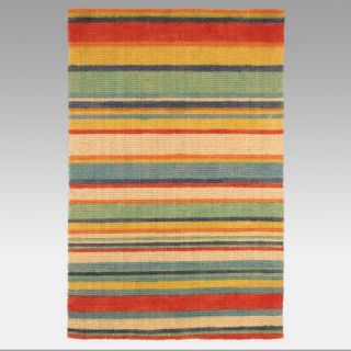Hand Stenciled Coir Natural Outdoor Area Rug   Bright Stripe   Rugs