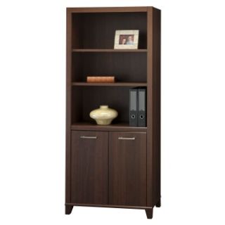 Bush Office Connect Achieve 5 Shelf Bookcase with Adjustable Shelves and Doors   Sweet Cherry   Bookcases