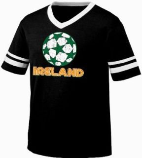 Ireland Soccer Mens Ringer T shirt, Irish Country Pride Football Design Men's V Neck Tee Shirt: Clothing