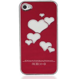 New Arrial Red Stainless Steel Wire Drawing LED Changed Sense Flash light Love Heart Case Cover For Apple iPhone 4/4G/4S Free Tracking: Cell Phones & Accessories