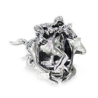 925 Sterling Silver " Jockey on Horse " Charm Bead Fits Pandora Bracelet Jewelry