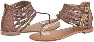 Qupid Athena 416A Bronze Glitter Women Flat Sandals, 6.5 Shoes