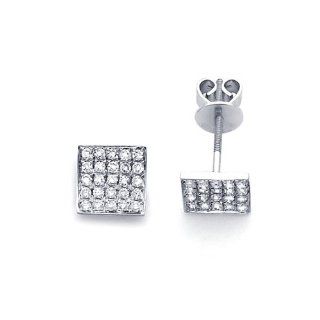 Square Diamond Earring Studs 14k White Gold Solitaire Set (1/2 Carat): Jewel Tie: Jewelry