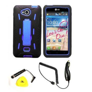 For LG Spirit MS870 4G   Wydan Impact Kickstand Hybrid Case Cover (Black Blue) w/ Prying Tool, Stylus and Car Charger Cell Phones & Accessories