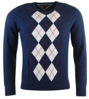 Tommy Hilfiger Mens Argyle V Neck Pullover Sweater   XS   Navy/White at  Mens Clothing store