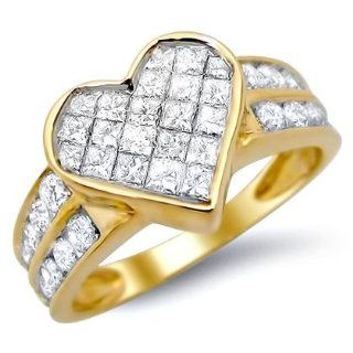 1.0ct Princess Cut Heart Diamond Ring 14k Yellow Gold: Engagement Rings: Jewelry