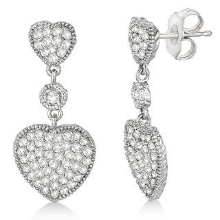 Milgrain Heart Shape Dangling Diamond Earrings 14k White Gold (0.65ct): Allurez: Jewelry