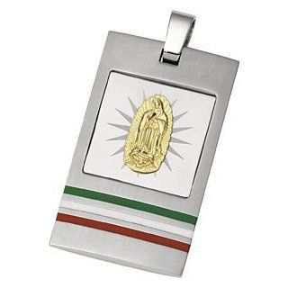 Joyas Alternativas™ Stainless Steel Guadalupe Dog Tag Pendant with Tri Color Enamel: Pendant Necklaces: Jewelry