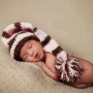 Baby,toddleer ,Boy ,Girl Christmas Holiday Elf Hat Crochet Hat Baby Hat Beanie Hat Stocking with Pom pom Pink and Brown White Color Hand Made with 100% Cotton Yarn (Small15" 17") Clothing
