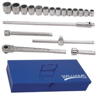 JH Williams WSX 20TB 19 Piece 1 Inch Drive Socket and Drive Tool Set with Tool Box   Hand Tool Sets  