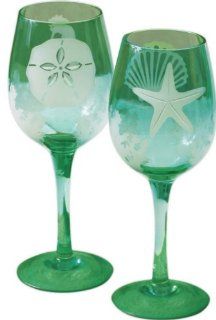 Sounds of the Sea, Etched Wine Glass 13 oz, Glass, 3.5x9.25 Inches, Assorted 2: Kitchen & Dining