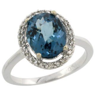 10K White Gold Diamond Natural London Blue Topaz Ring Oval 10x8mm, 1/2 inch wide, sizes 5 10: Jewelry