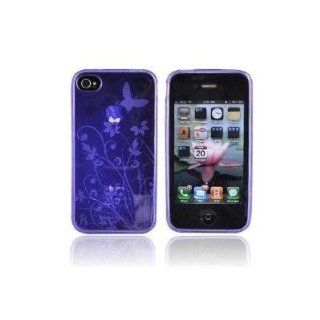 CLEAR PURPLE BUTTERFLY FLOWER Design Silicone Cover Protector Case Made of High Quality Durable Plastic Material Perfect fit for Apple Iphone 4 / 4S Provides Great Protection from Scratch and Scrape No Tools Needed or Instructions to Install Cell Phones &