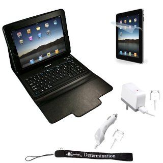 Delux Leather Portfolio Protector Case Cover with Built In Stand and Wireless Bluetooth Keyboard for Apple iPad & iPad 2 Tablet + Includes a Rapid Travel Car Charger and Home Wall Charger for your iPad: Computers & Accessories