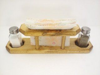 3pc Table Caddy Golden Oak Stained Pine Wood   Salt Pepper Napkins Holder : Barbecue Tools : Patio, Lawn & Garden