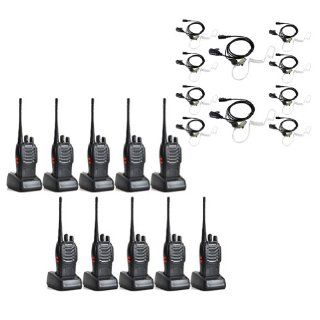 Baofeng BF 888S UHF 400 470MHz 16CH CTCSS/DCS With Earpiece Hand Held Mobile Amateur Radio Walkie Talkie 2 Way Radio Long Range Black 10 Pack and Retevis 2 pin Covert Air Acoustic Earpiece Headset 10 Pack High Quality!!! : Frs Two Way Radios : Car Electron