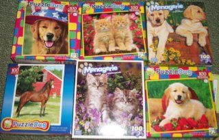 (6) 100 Piece Puzzles/ 3 Dogs/ 2 Cats/ 1 Horse: Toys & Games