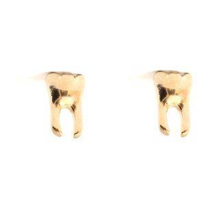 Molar Tooth Stud Earrings Gold Tone EA18 Tribal Cannibal Dental Grill Posts Fashion Jewelry: Jewelry