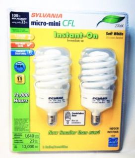 Sylvania 23 Watt Micro mini CFL Soft White Candelabra Base, Compact Fluorescent Light Bulb 2 Pack    