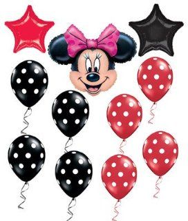 Minnie Mouse Red & Black Polka Dots Star Mylar Balloons Party Set 9ct: Health & Personal Care