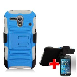 Kyocera Hydro Edge C5215 (Boost/Sprint) 2 Piece Silicon Soft Skin Hard Plastic Shell Kickstand Case Cover w. Belt Clip/Holster, Blue/White + LCD Clear Screen Saver Protector Cell Phones & Accessories
