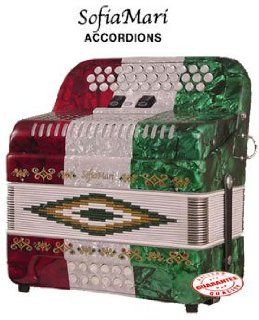SOFIAMARI ACCORDION 3 SWITCH 34 BUTTON 12 BASS FBE RED/WHITE/BLUE: Musical Instruments