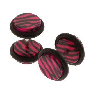 Fake Gauges Zebra Red Acrylic Fake Plugs 16 Gauge 0G Gauges Look   2 Pieces: Body Piercing Tunnels: Jewelry
