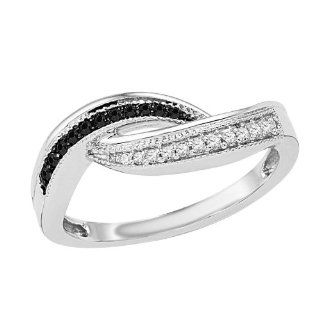 Black/White Diamond Ring 1/8 ct tw Round cut Sterling Silver Size 8.5: GemBlvd: Jewelry