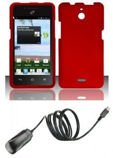 Huawei Ascend Plus H881C   Premium Accessory Kit   Red Hard Cover Case + ATOM LED Keychain Light + Micro USB Wall Charger: Cell Phones & Accessories