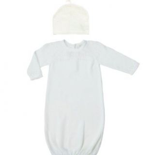 Angel Dear Sweater Layette Gown & Hat Outfit Set, Pointelle Ivory (0 3 Months, Ivory): Clothing